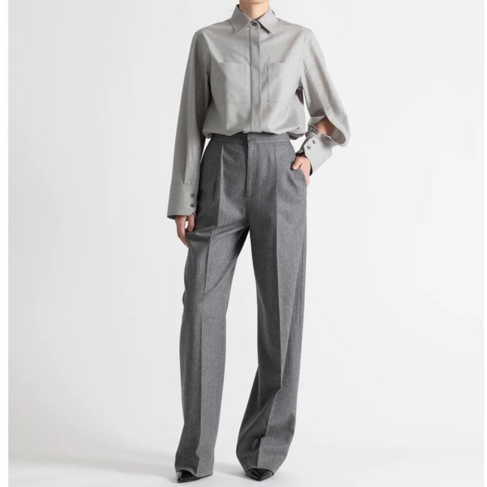 Maria McManus High Waisted Pleat Front Pant Medium Heather Grey Wool Flannel 2